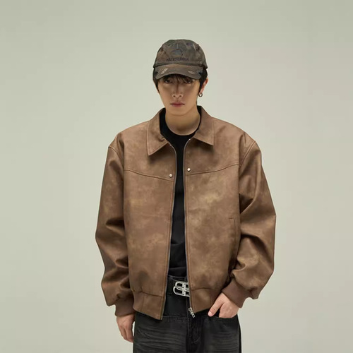 Tailor's Shop Maillard American Retro Brown Leather Jacket Men's Trend Relaxed Spring and Autumn Style Jacket Cotton Coat Trend