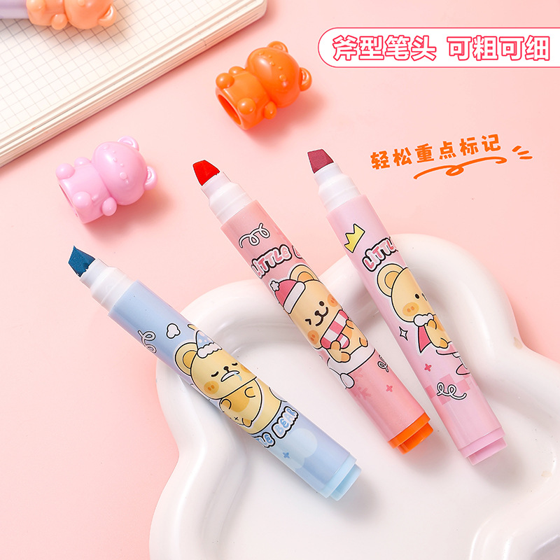 Resaltador de oso creativo, lápiz fluorescente con fragancia afrutada, marcador de aula para estudiantes, bolígrafo de cuenta manual, marcador de oficina