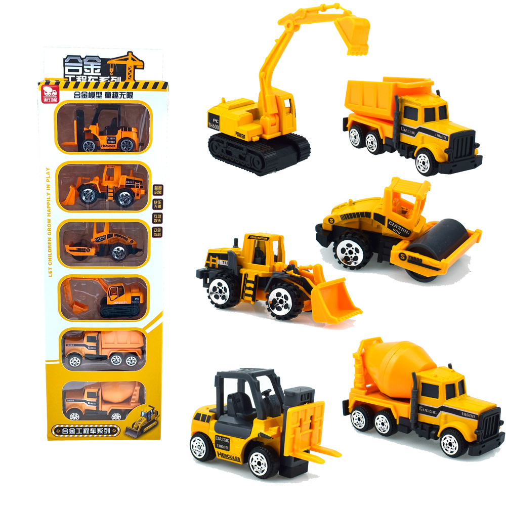 彩盒装滑行合金工程翻斗车挖土机压路机搅拌叉车工程车模型玩具