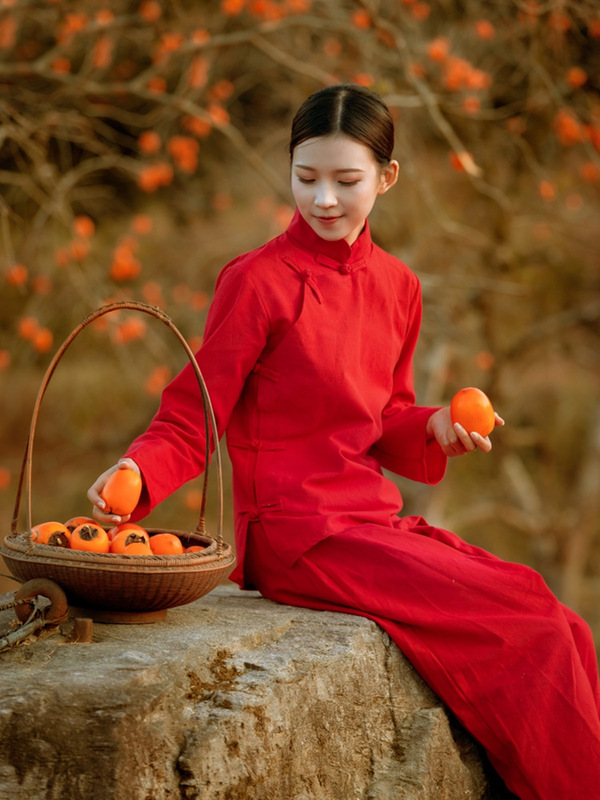 Jiuer Performance Costume Female Red Jiuer Same Style Clothes Red Sorghum Dance Northern Shaanxi Rural Village Girl Retro Large lapel