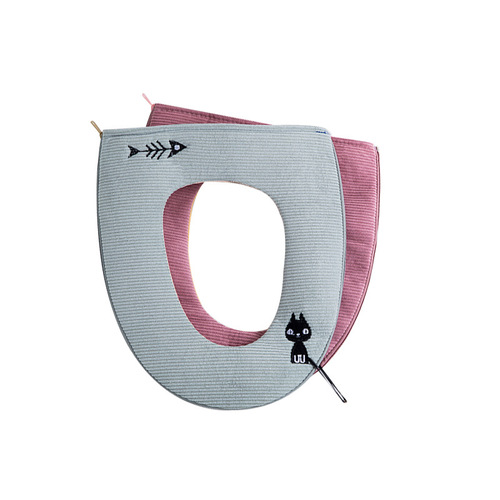 Home Autumn and Winter Toilet Mat Home Waterproof O-shaped Leather Zipper Cute Kitten Toilet Ring Seat Mat