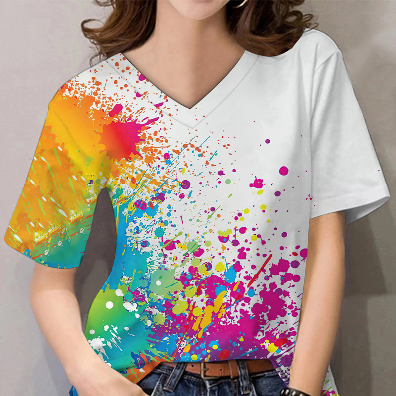 2024 Cross-border Spring and Autumn Women's Round Neck Short-sleeved T-shirt Loose T-shirt 3D Digital Printing Short-sleeved Top Women's Clothing Hot Selling