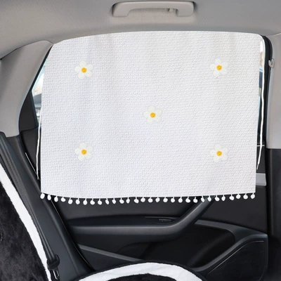 baby car suction cup glass | Car curtains - five-small-white-flowers-sunshade-suction-cup-type