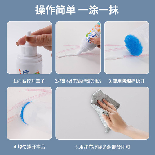 Wall cleaner, wipe clean, remove stains, cover household cleaners, wall stains, children's graffiti decontamination paste