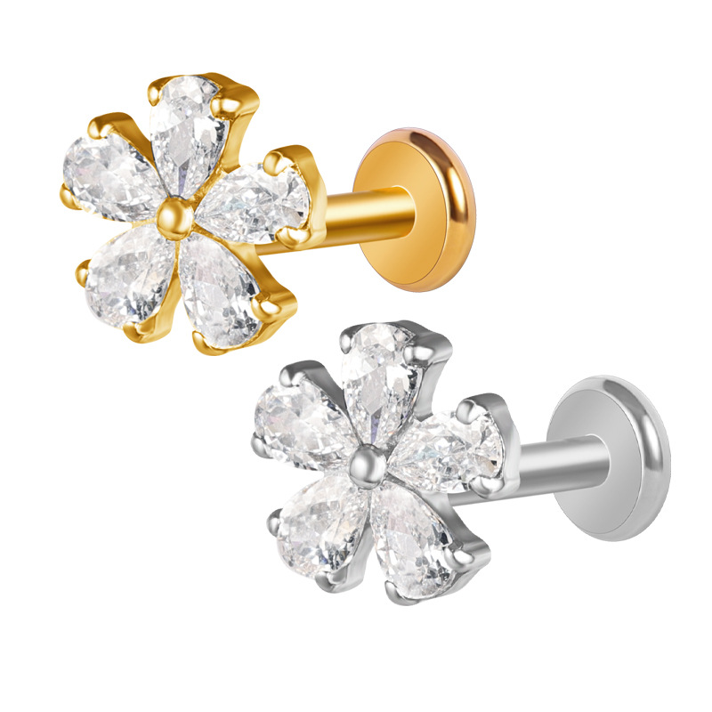Silver pointed spike labret stud material detail