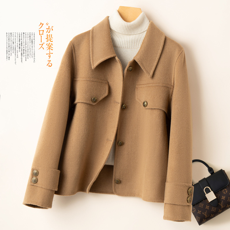 2025 Autumn/Winter New Wool Coat Double-Sided Cashmere Coat for Petite Women with Doll Collar Wool Suit Jacket