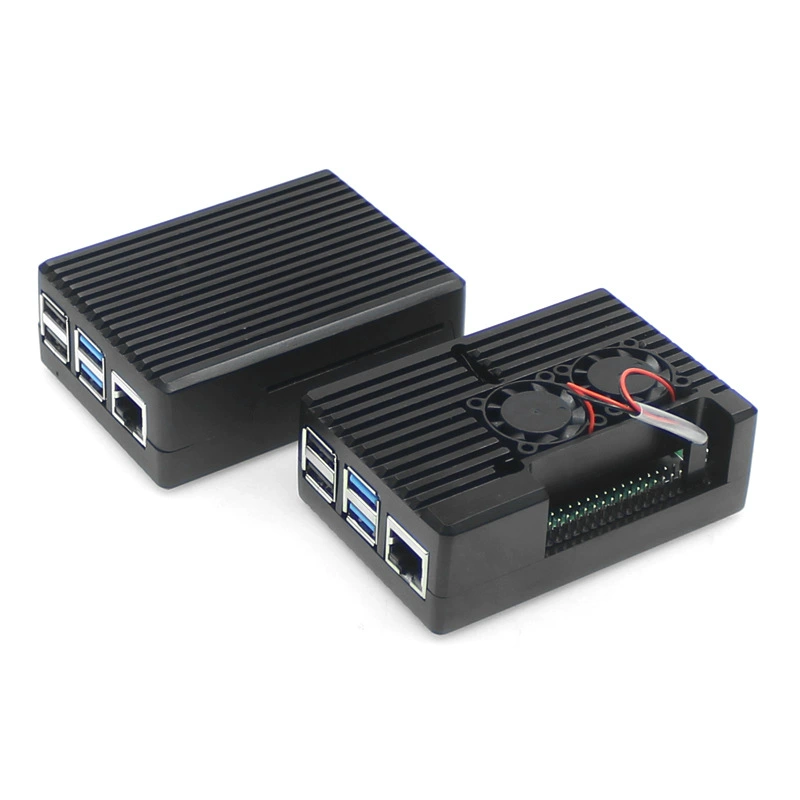Корпус из алюминиевого сплава для Raspberry Pi 4B 4-го поколения с двойным вентилятором и интегрированной защитной оболочкой