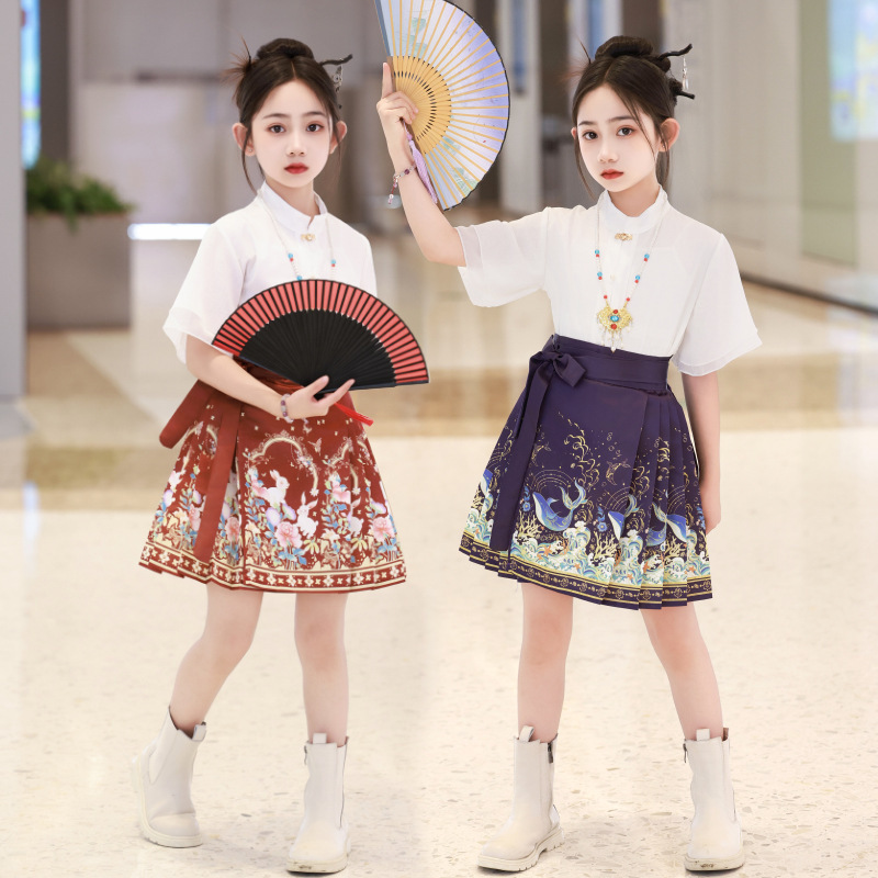 Ma Face Skirt Girls 2025 New Chinese Style Ancient Costume Big Kidsren Tang Suit Kidsren's Han Dynasty Girls Summer Thin Suit Ma Face Skirt Girls 2025 New Chinese Style Ancient Costume Big Kidsren Tang Suit Kidsren's Han Dynasty Girls Summer Thin Suit
