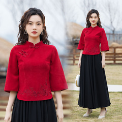民国风女装中式唐装女套装禅意茶服采耳时尚刺绣汉元素汉服春夏装