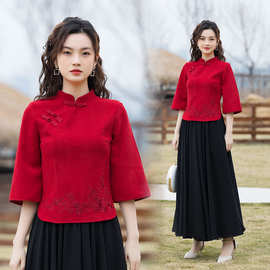 民国风女装中式唐装女套装禅意茶服采耳时尚刺绣汉元素汉服春夏装