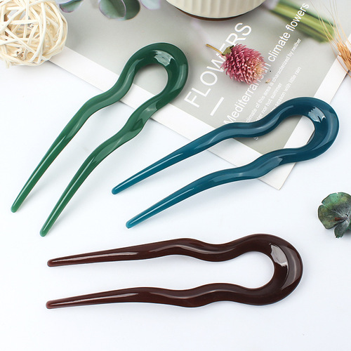 Japanese simple shiny u-shaped hairpin with large spots retro hairpin antique cheongsam ball hairpin