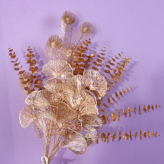 Simulation golden ginkgo leaves eucalyptus leaves golden plastic fan leaves home wedding decoration decoration fake flowers wholesale