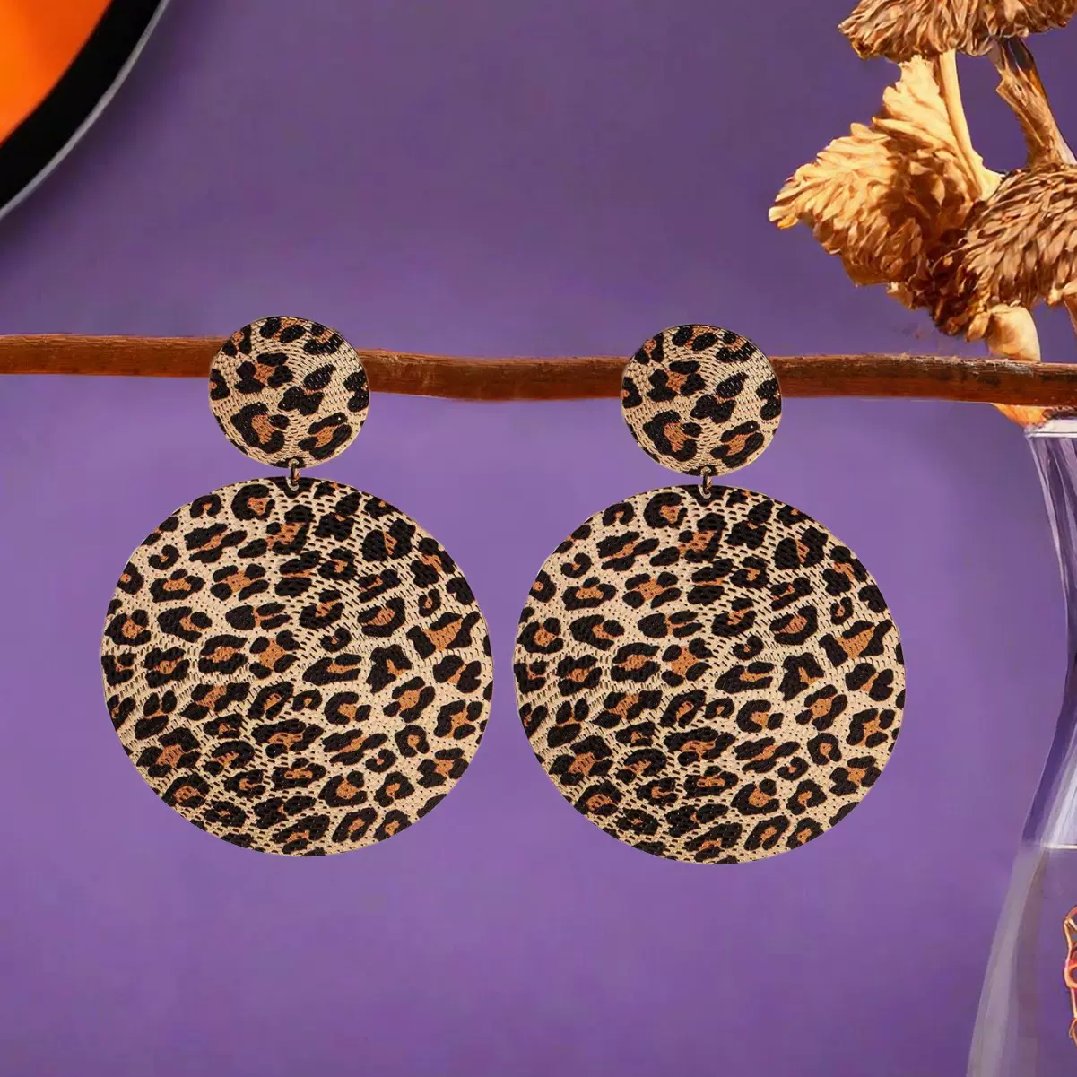 欧美跨境货源几何纹复古豹纹耳环夸张大圆形耳坠古早气质时尚耳饰