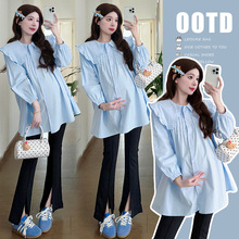 孕妇装2025秋季新款韩版时尚娃娃领孕妇衬衣