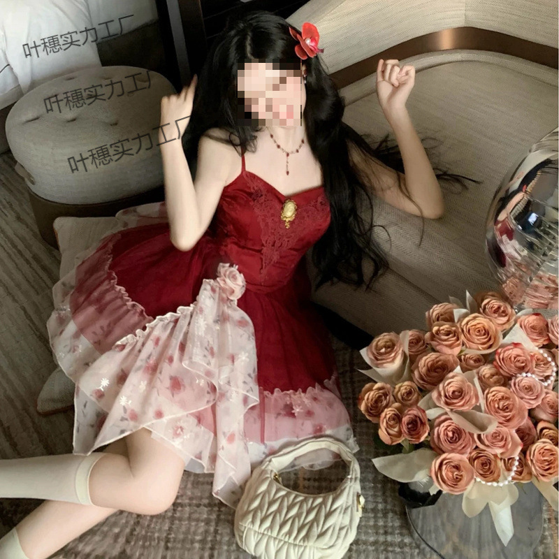 夏季甜美气质名媛 设计感气质渐变蓬蓬吊带裙+薄款开衫两件套2025|undefined