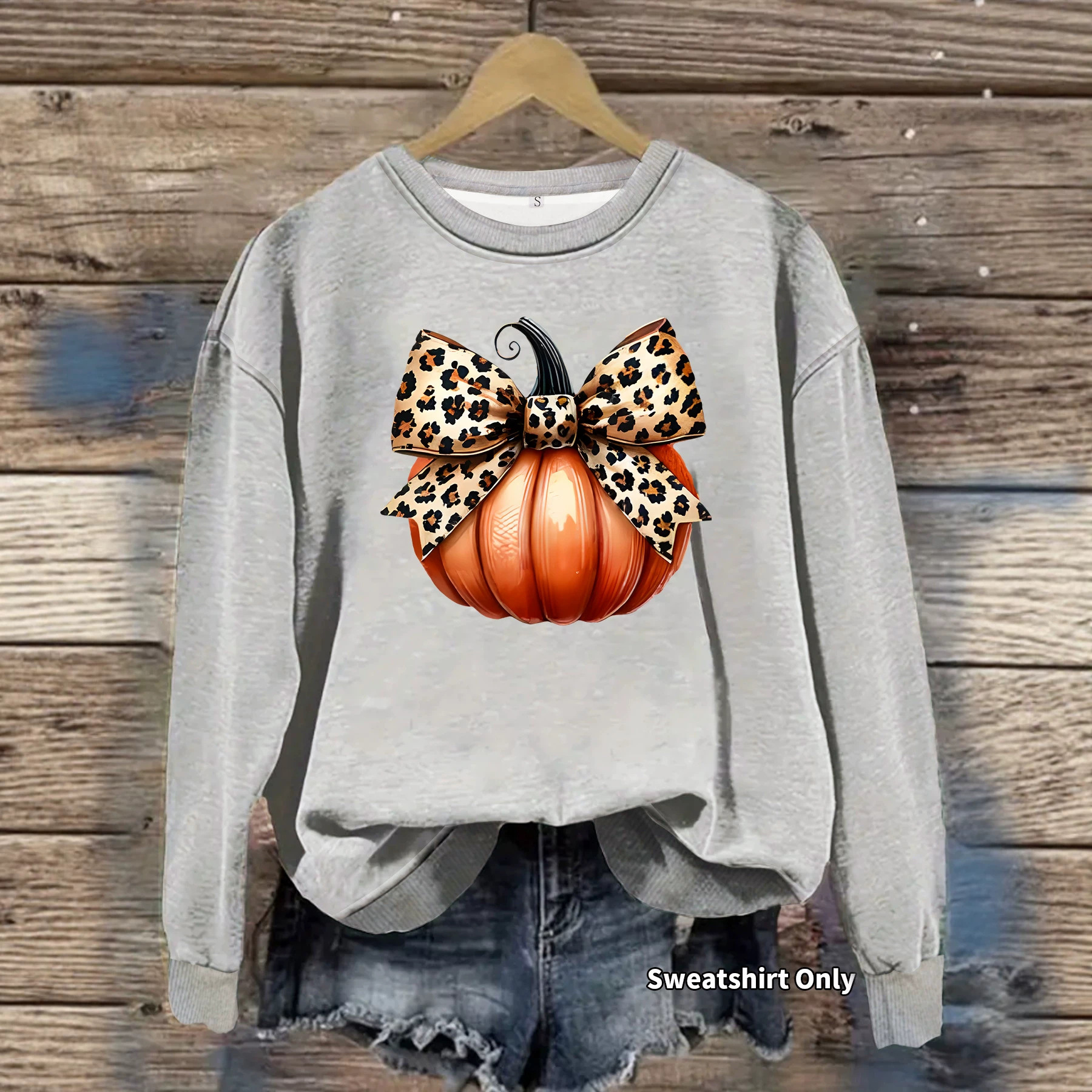 Amazon Cross-Border Foreign Trade Casual Long-Sleeved Round Neck Shirt Halloween Bow Pumpkin Print Loose Women's Sweatshirt
