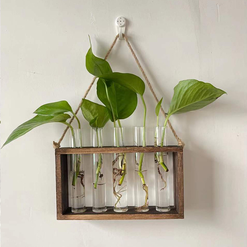 Decoración del hogar vidrio jarrón hidropónico colgante tubo de ensayo arreglo floral flores secas plantas de flores en la pared maceta sala de estar