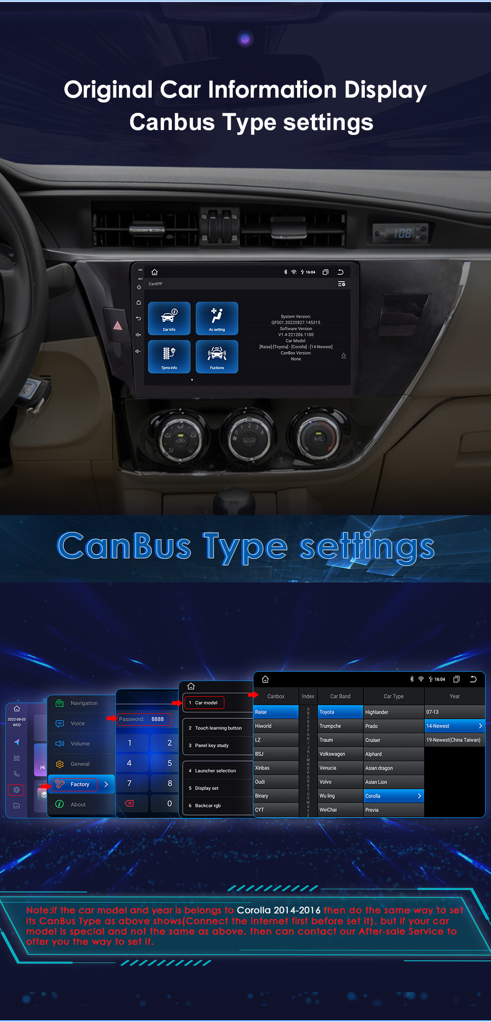 Overseas Android Navigation Is Suitable for 14-16 Toyota Corolla Corolla Car Navigation Gps4G Full Network Communication