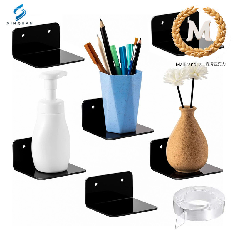 Modern Acrylic Wall Shelf Set Black Small Floating Shelf with Adhesive for Storage, Decoration and Grouping