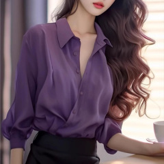 2025 新しいスタイルの高貴なシャツユニークでシックなカレッジスタイルの紫色のシャツトップ女性のための春
