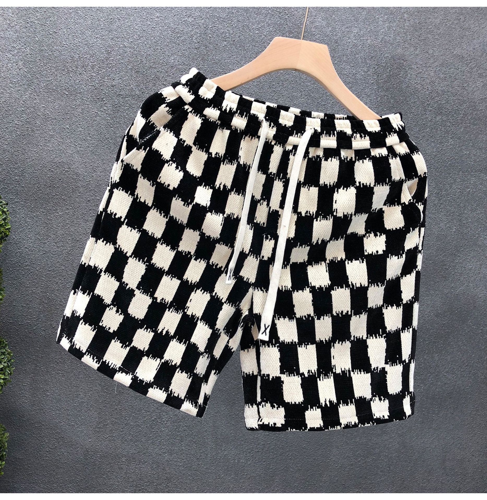 Unisex High Street Fashion Retro Checkerboard Print Summer Shorts Loose Fit Straight Leg 5-Pocket Casual Shorts_viptrois.com