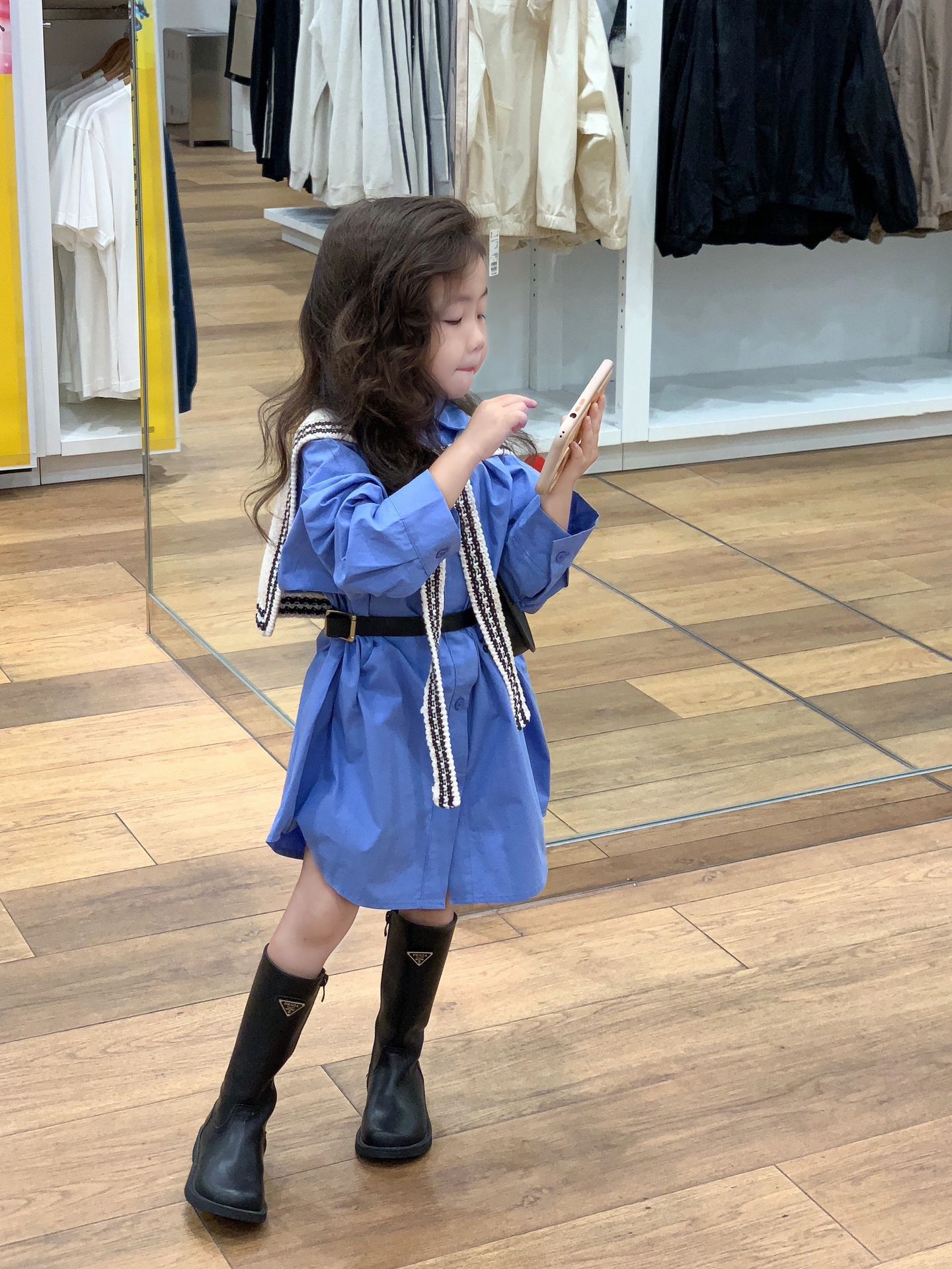 韩版童装2023秋季新款女童洋气时尚条纹针织披肩长款衬衫裙两件套