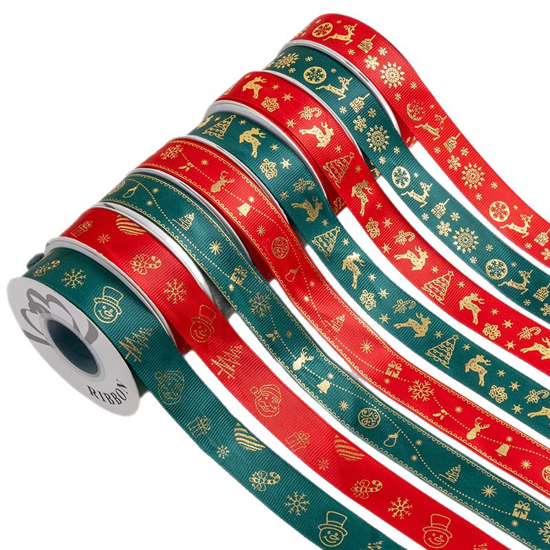2.5cm poliéster con estampado regalos de Navidad regalo caja de regalo embalaje cinta decoración de Navidad cinta DIY