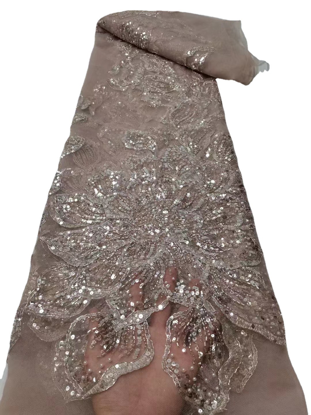 Diseño de moda europea y americana vestido de noche posicionamiento unilateral lentejuelas laminado bordado vestido largo tela de tubo de cuentas JX2423