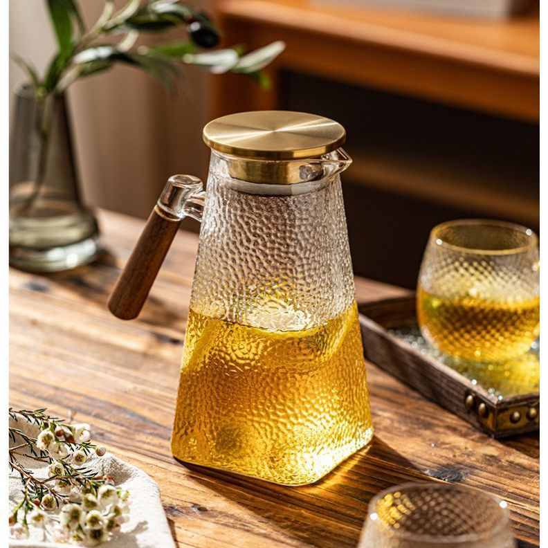 With a forged pattern capacious glass teapot