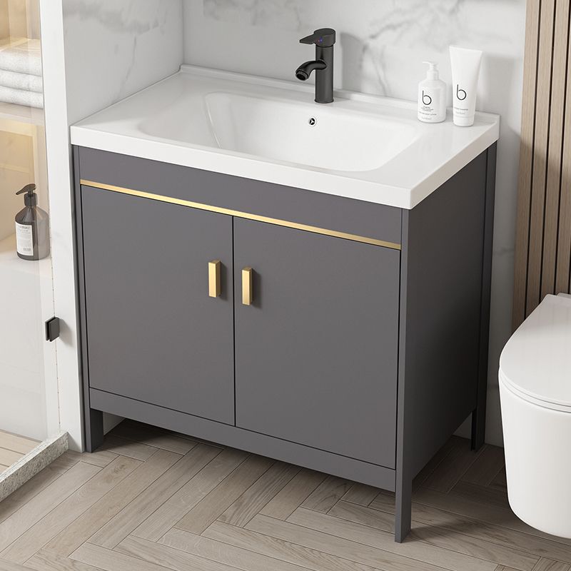 Floor-Standing Bathroom Cabinet with Integrated Ceramic Basin, Modern Minimalist Bathroom Vanity Sink Cabinet Set