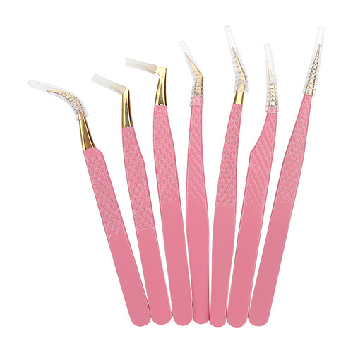 Wholesale eyelash extension tools pink gold fish pattern tweezers opp bag individually packaged pink eyelash tweezers