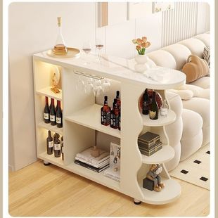 ∅Cream Style Solid Wood Slate Bar Table Sideboard Integrated Home Living Room Slate Removable Partition Storage Cabinet
