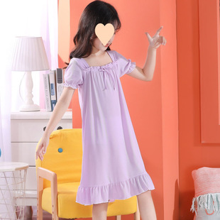 Ice Silk Summer Girls' Pajamas Thin Skirt Little Girl Princess Style Baby Children's Nightgown Cool Home Clothes