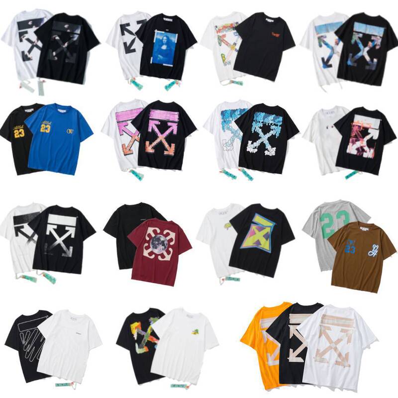 卸売オフ半袖owファッションブランド溶解矢印グラデーション星空スプラッシュインクTシャツ3Dプリント警告線カップル着用|undefined