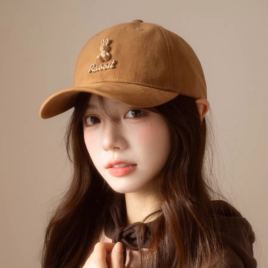 Ins-Style Wide-Brimmed Baseball Cap That Makes the Face Look Smaller, Fashionable and Sweet 3D Rabbit Duckbill Cap for Girls, Versatile Sunshade Hat