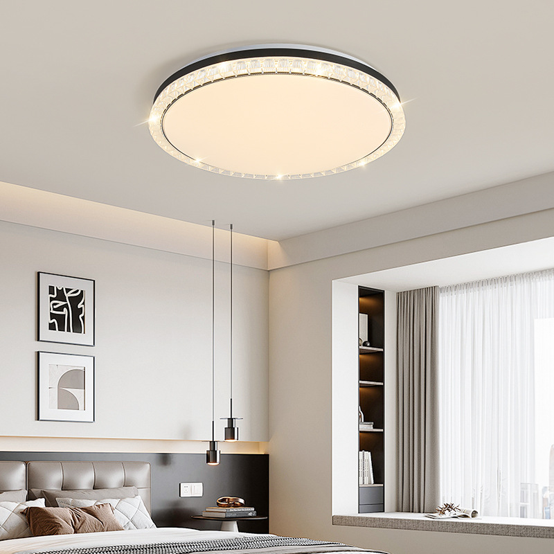 [Seleccionado cuidadosamente] Lámpara de techo de lujo ligera italiana, moderna y simple, nueva lámpara de borde de pantalla de cristal de hielo de alta calidad, lámpara de dormitorio principal