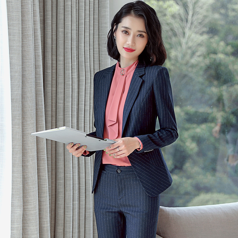 Classic Professional Spring and Autumn Long Sleeve Striped Three-Piece Suit suit Suit Slim-Fit Elegant High-Level Business Dress