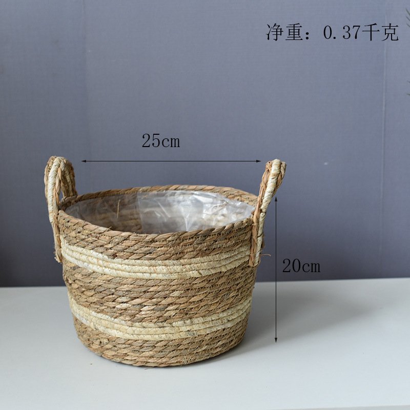 Maceta de flores tejida de paja extragrande, cesta de plantas verdes tejida de ratán, maceta alta tejida, cesta de almacenamiento comercial para interiores.