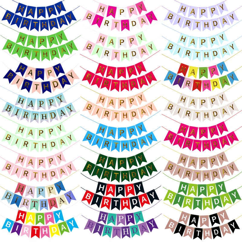 Small Bronzing Fishtail Happy Birthday Flag Letters Pink Children's Birthday Party Flag Banner Decoration