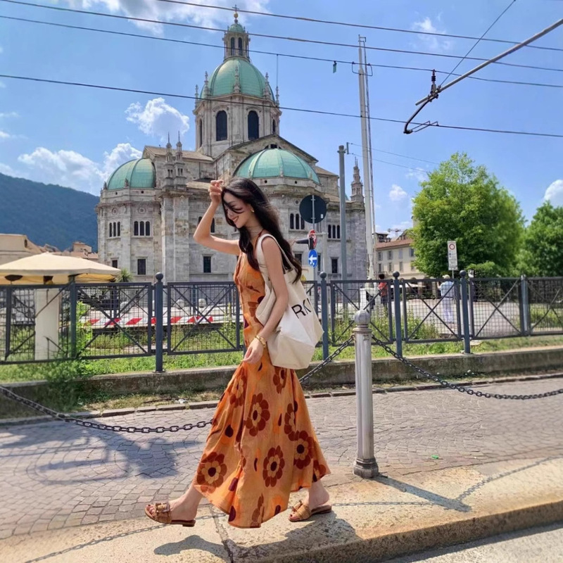 Southeast Asia Cross-border Holiday New Style Long Dress Pullover Printed Elegant Commuter dress Bohemian Beach Dress