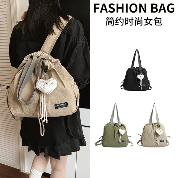 Drawstring backpack for women, sports waterproof nylon shoulder bag, large-capacity commuter bag, multifunctional bag for fitness and yoga