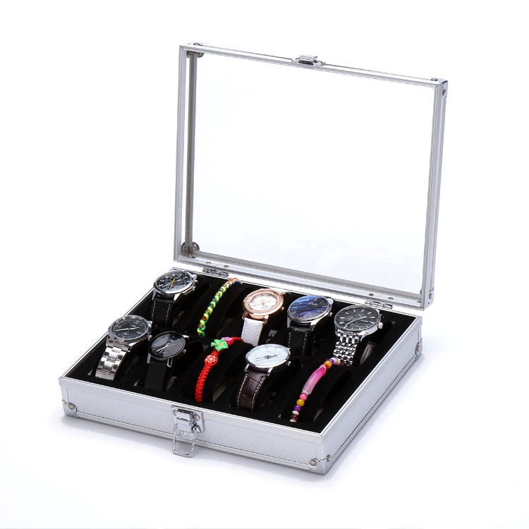 Горячая продажа 12 бит прозрачный акриловый ящик для часов из алюминиевого сплава