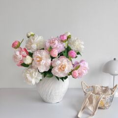 高品質の2頭のシャクヤクの牡丹のシミュレーションの花の中国式の客間の装飾の食卓の置物の牡丹の偽の花の撮影の道具