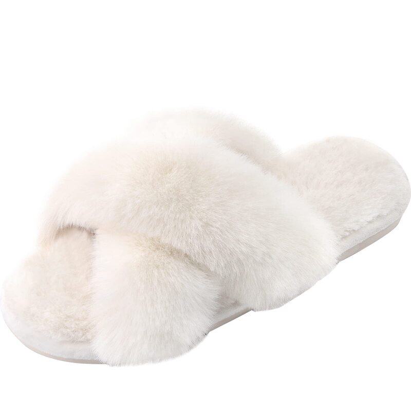 Women's Cross Plush Soft Home Slippers Warm and Comfortable Open Toe Shoes Fluffy Indoor Outdoor Slip-on Breathable