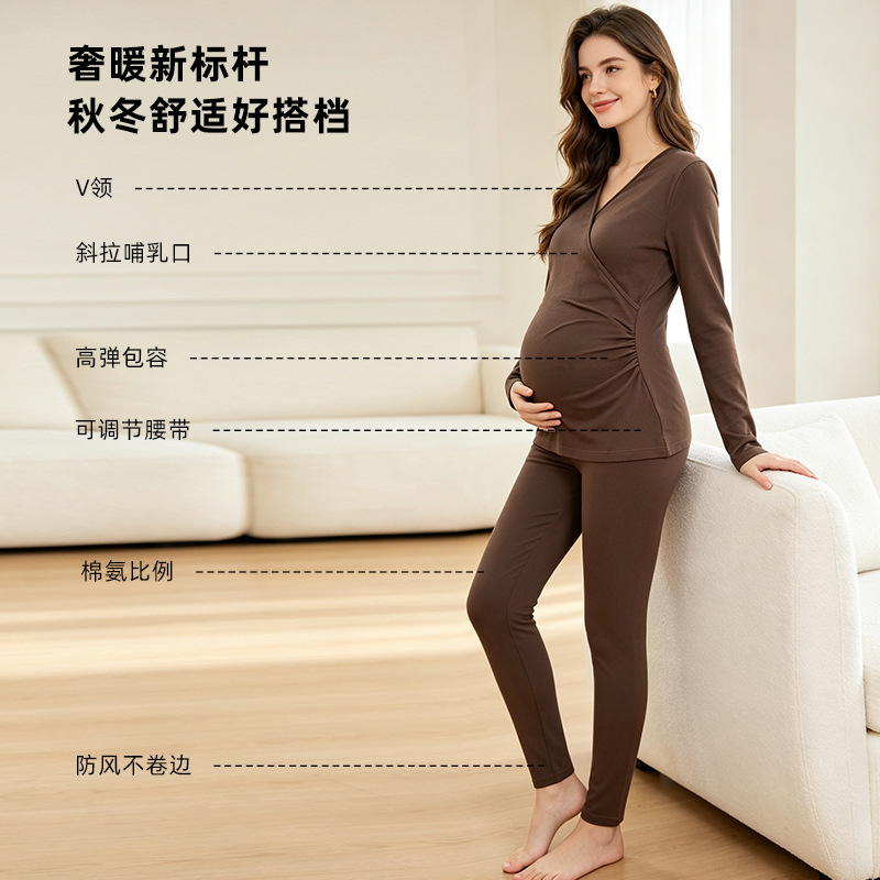 Maternity nursing clothing, autumn top and pants set, postpartum confinement wear, base shirt for breastfeeding, autumn and winter Xinjiang cotton pajamas Maternity nursing clothing, autumn top and pants set, postpartum confinement wear, base shirt for breastfeeding, autumn and winter Xinjiang cotton pajamas