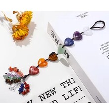 亚马逊热卖手工编织小众天然石水晶心形平安扣汽车后视镜流苏挂件