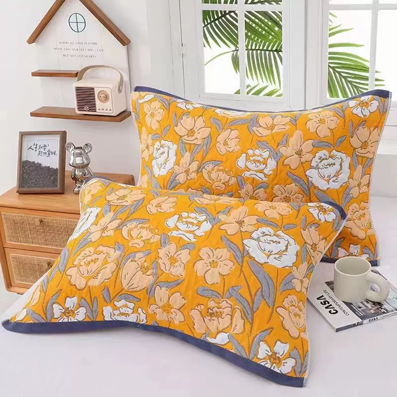 蓝色胖胖兔枕巾一对新款高档纱布吸汗透气防滑纱布枕巾柔软棉枕