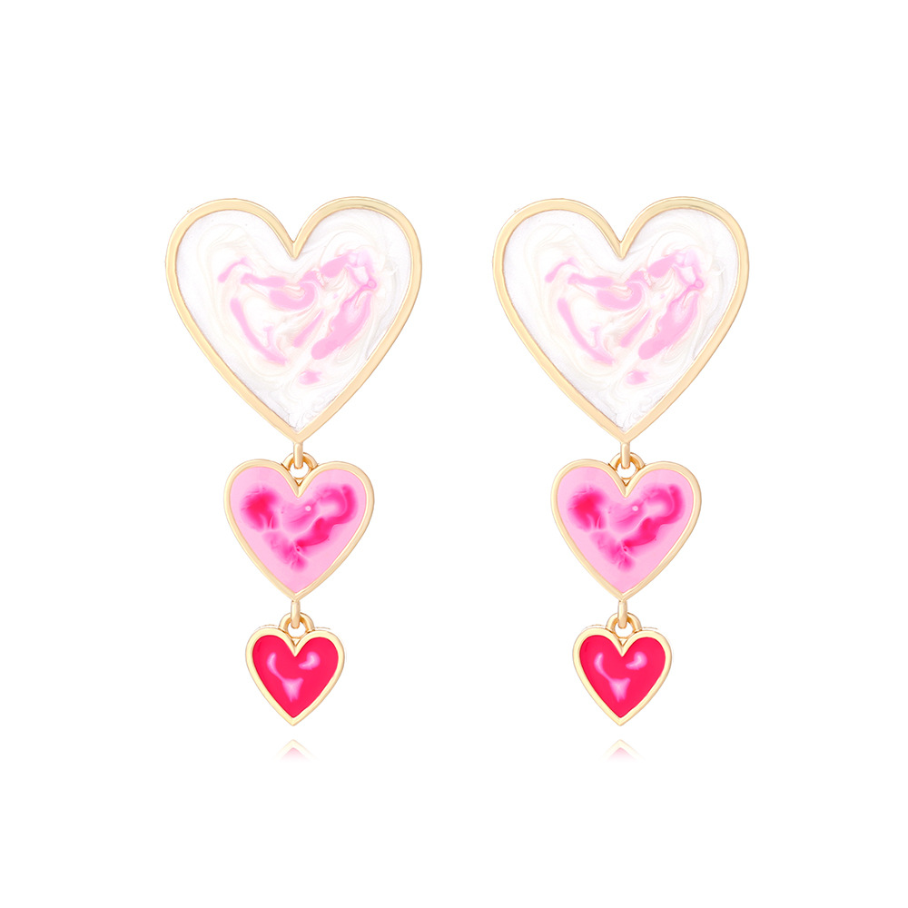 Sliver Ear Needle Material 1 Pair IG Style Sweet Heart Shape Enamel Zinc Alloy Drop Earrings
