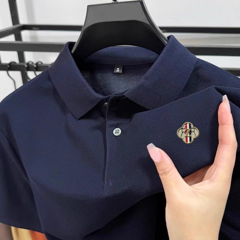 夏綿 100% 半袖 Tシャツメンズ夏ビジネスラペルポロシャツ無地半袖 Tシャツカジュアルで多用途|undefined