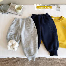 风之谷2025冬季新款童裤儿童韩版加厚羊驼绒卫裤男女童保暖运动裤